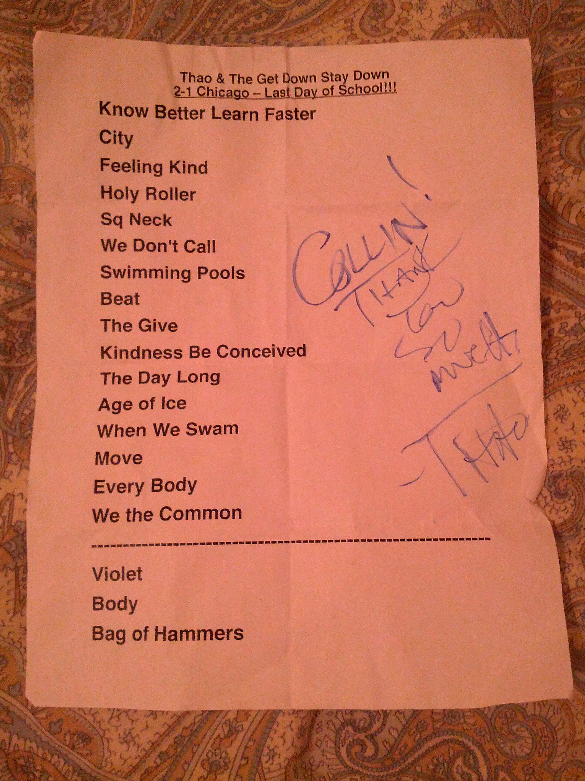 Thao Setlist - City Winery Chicago 2-1-14